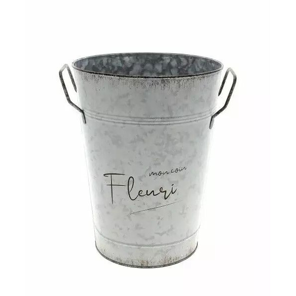 Vase en zinc gris Mon Coin Fleuri dimensions 18 cm diamètre et 25 cm hauteur pour compositions florales champêtres