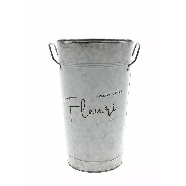 Vase en zinc gris Mon Coin Fleuri pour fleuristes, diamètre 20 cm hauteur 33 cm, style champêtre rustique