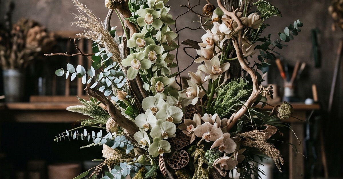 Creation florale sculpturale sur socle, niveau du BTM et du titre de Meilleur Ouvrier de France fleuriste