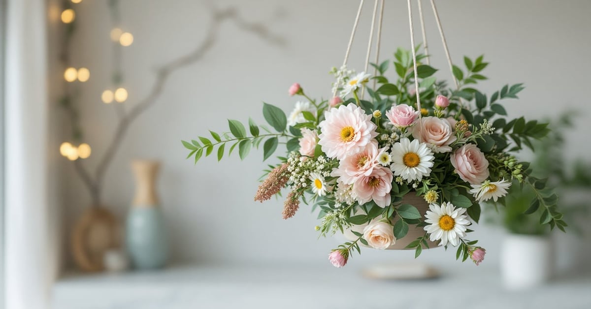 Réaliser une suspension florale ou un ciel de fleurs - suspension florale