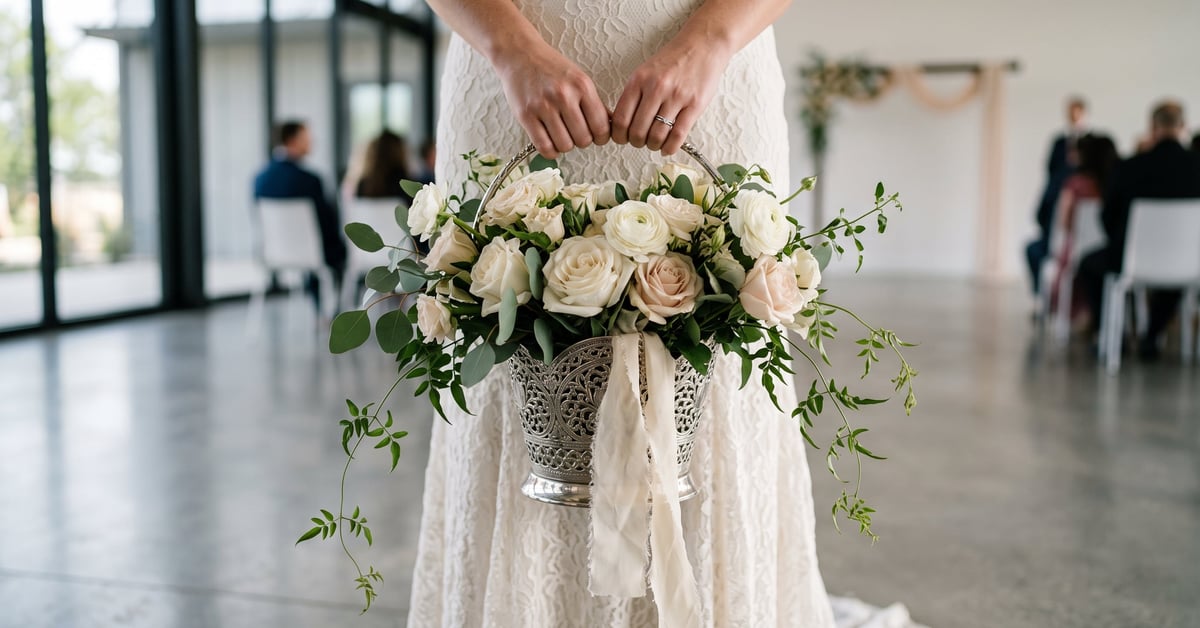 Porte-bouquet de mariée élégant tenant un bouquet de fleurs blanches pour le mariage
