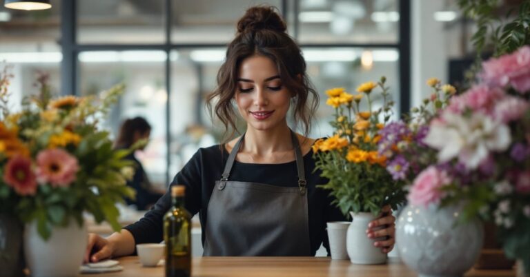 Ouvrir boutique fleuriste : intérieur moderne avec arrangements floraux et matériel professionnel