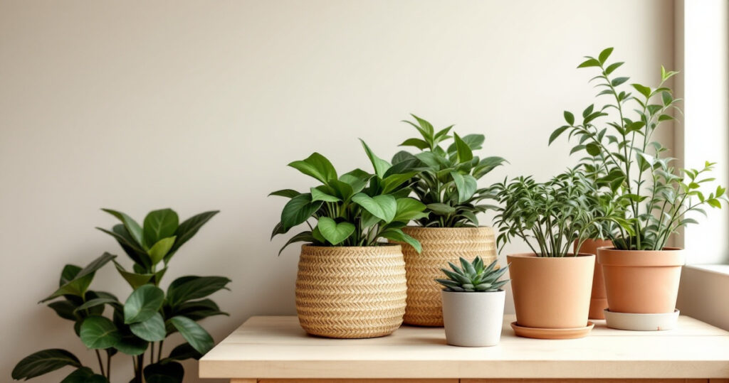 Cache-pots naturels : osier, bois, carton, tissu