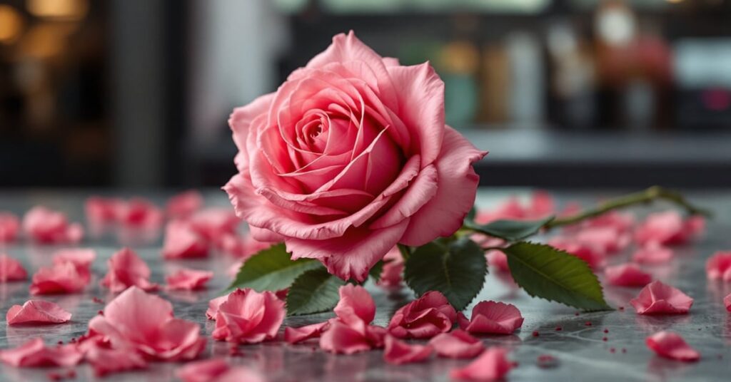 Une rose rouge de qualité avec son prix, illustrant le coût d'une rose fraîche
