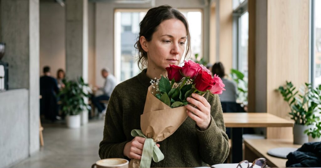 Cinq roses rouges réunies en bouquet symbolisant les intentions et la signification de 5 roses