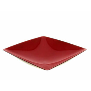 Assiette carrée en PVC rouge brillant pour centre de table et composition florale de Noël