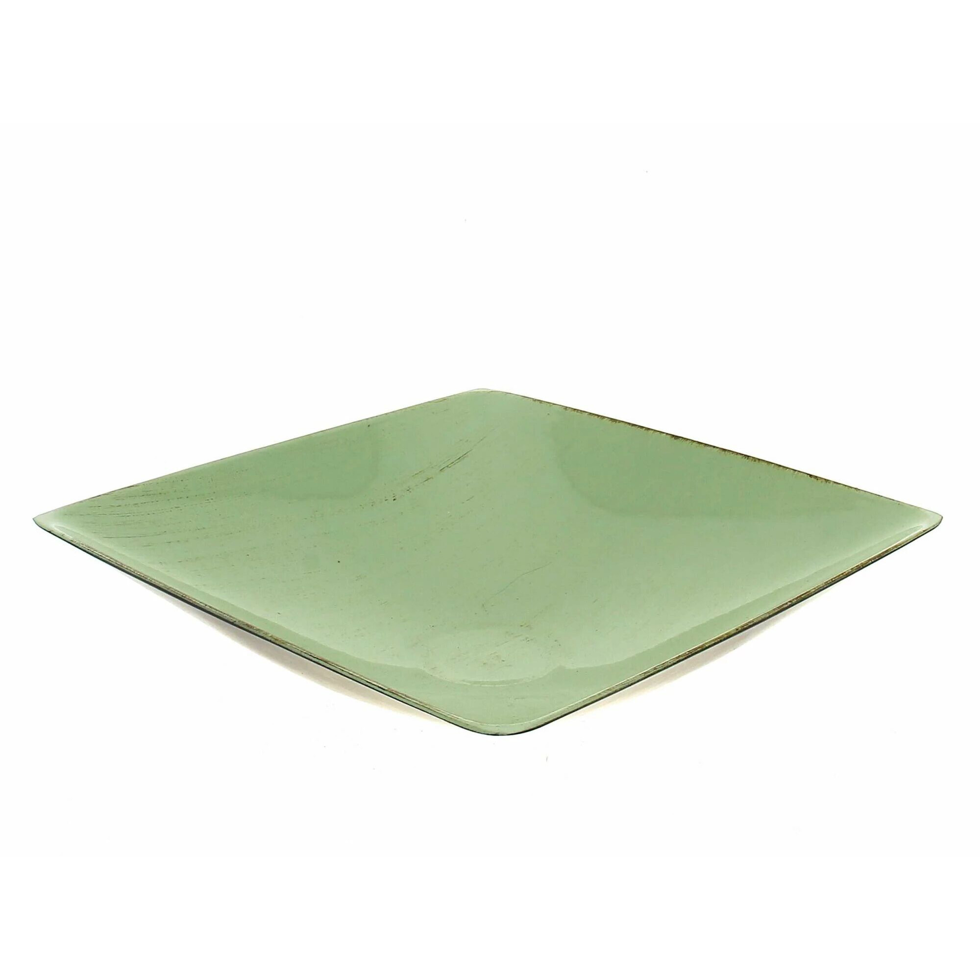 Grande assiette carrée en PVC vert clair patiné pour centres de table de buffet et compositions florales