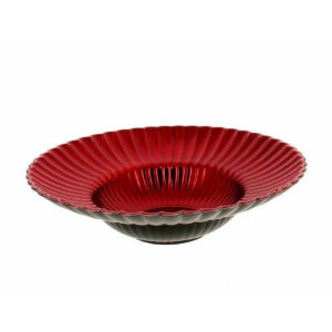 Assiette ronde en PVC rouge métallisé à bord cannelé pour centre de table et composition florale de Noël