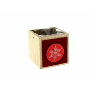 Petit cache-pot carré en bois à panneau rouge et médaillon flocon de neige pour cadeau de Noël