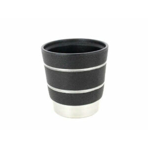 Cache-pot rond en céramique noire à bandes argentées pour plantes et compositions de fleuriste