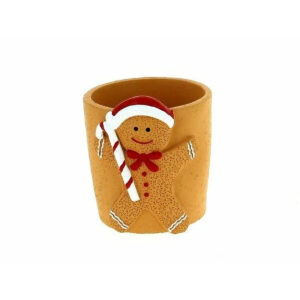 Cache-pot rond en céramique décor bonhomme pain d'épice au bonnet de Noël pour compositions de fleuriste