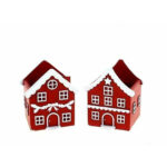 Cache-pots en céramique en forme de maison rouge au toit enneigé pour compositions de Noël de fleuriste
