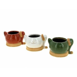 Mini cache-pots en céramique en forme de chat couché rouge, blanc et vert pour plantes grasses de fleuriste
