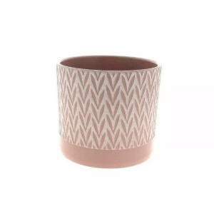 Cache-pot rond en céramique rose à chevrons en relief pour plantes et compositions de fleuriste