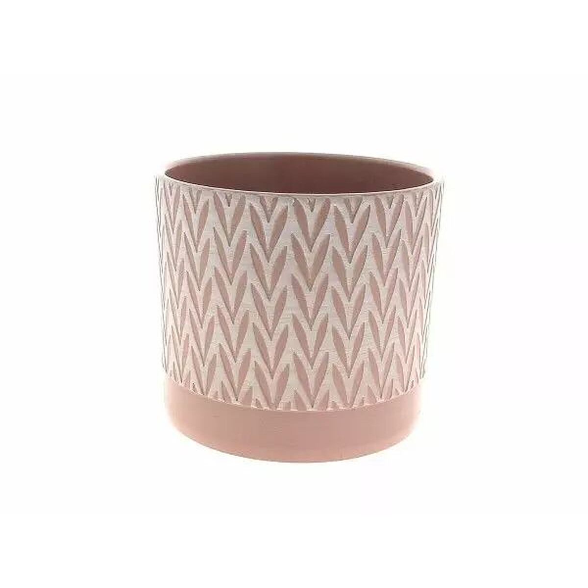 Cache-pot rond en céramique rose à chevrons en relief pour plantes et compositions de fleuriste