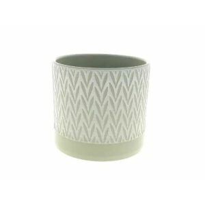 Cache-pot rond en céramique vert sauge à chevrons en relief pour plantes vertes de fleuriste