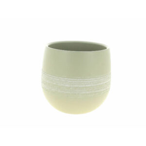 Cache-pot rond galbé en céramique gris clair mat à bande texturée pour orchidées et plantes de fleuriste