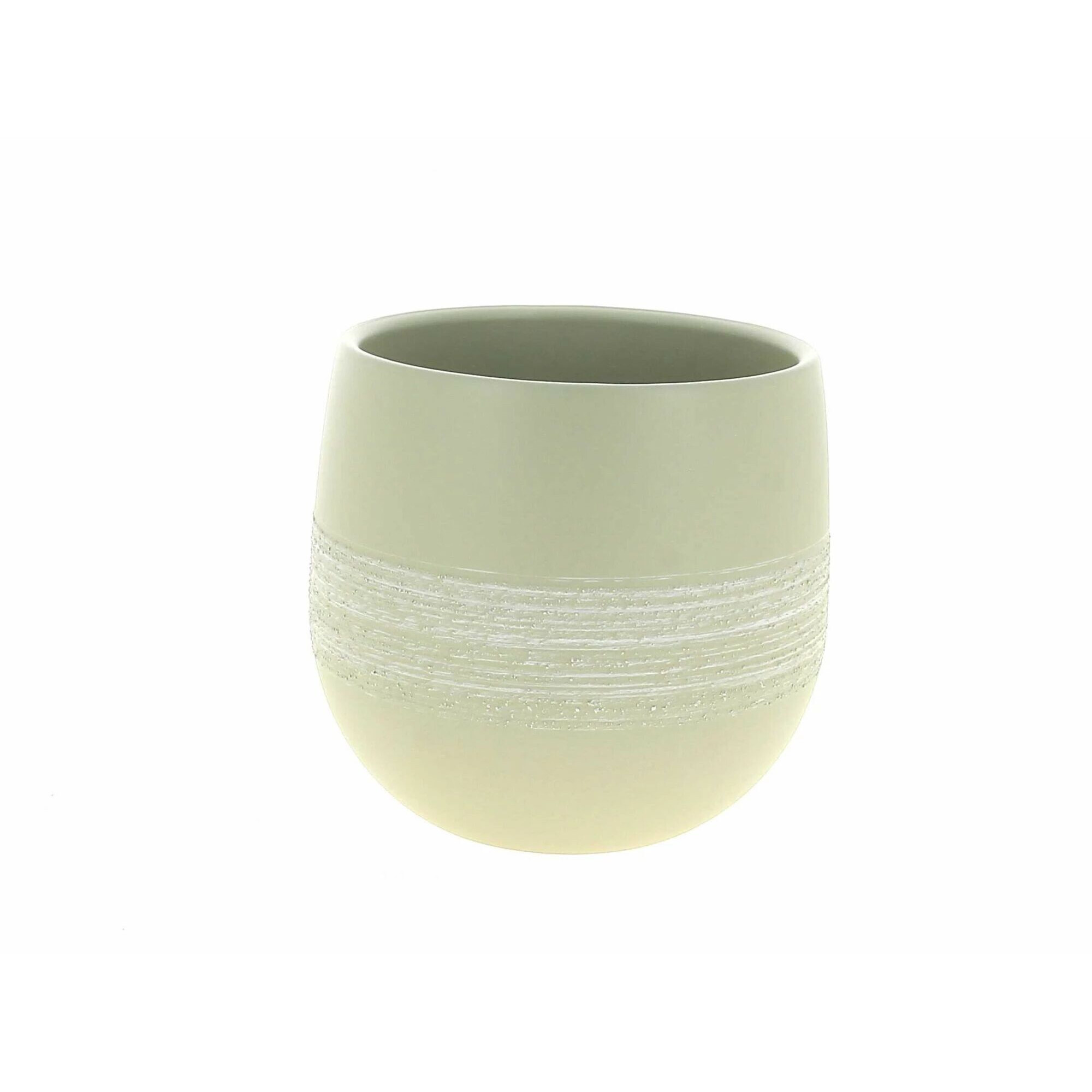 Cache-pot rond galbé en céramique gris clair mat à bande texturée pour orchidées et plantes de fleuriste
