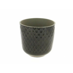 Cache-pot rond en céramique émaillée gris anthracite à relief en écailles pour plantes d'intérieur de fleuriste