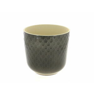 Cache-pot rond en céramique gris anthracite à relief en écailles pour plantes vertes d'intérieur de fleuriste