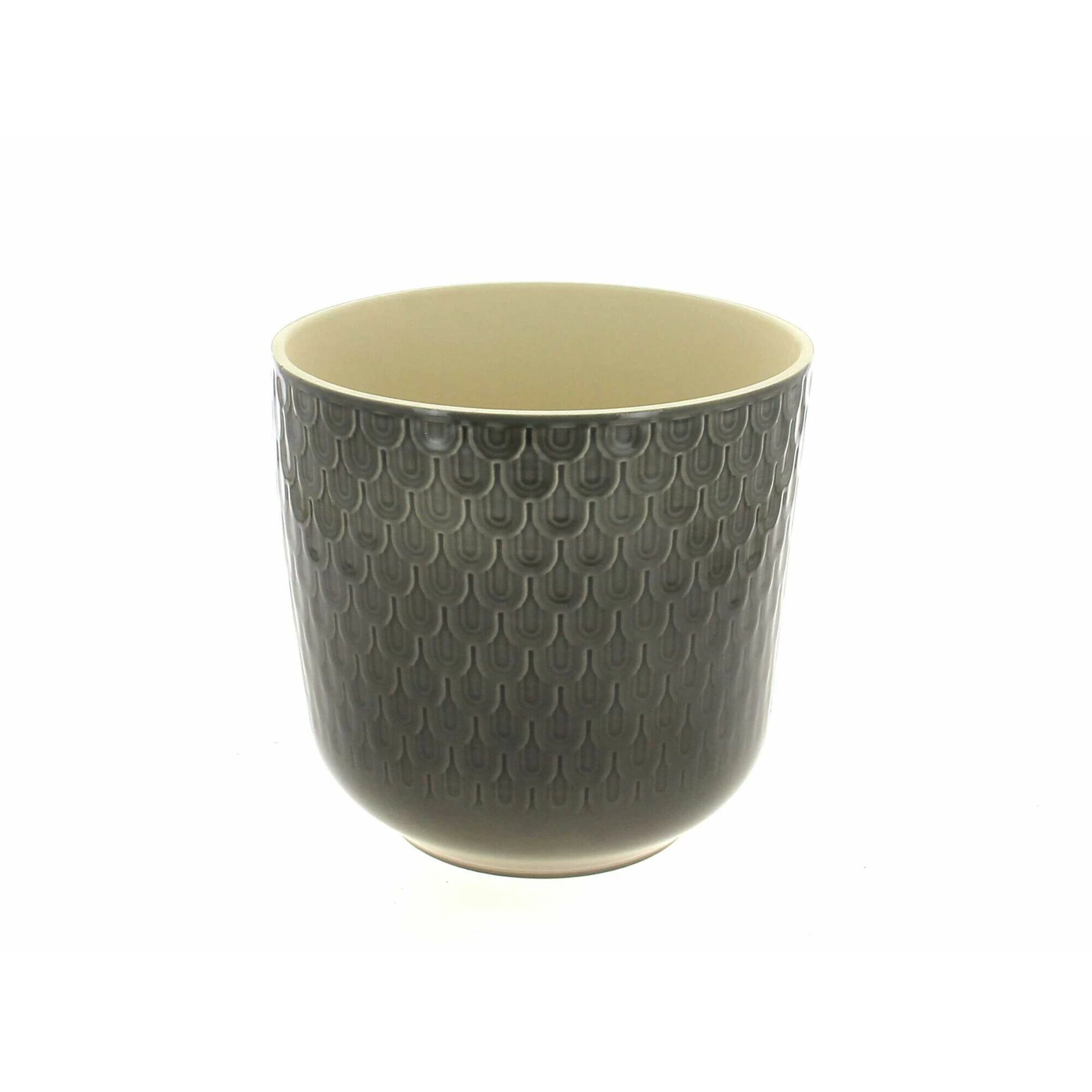 Cache-pot rond en céramique gris anthracite à relief en écailles pour plantes vertes d'intérieur de fleuriste