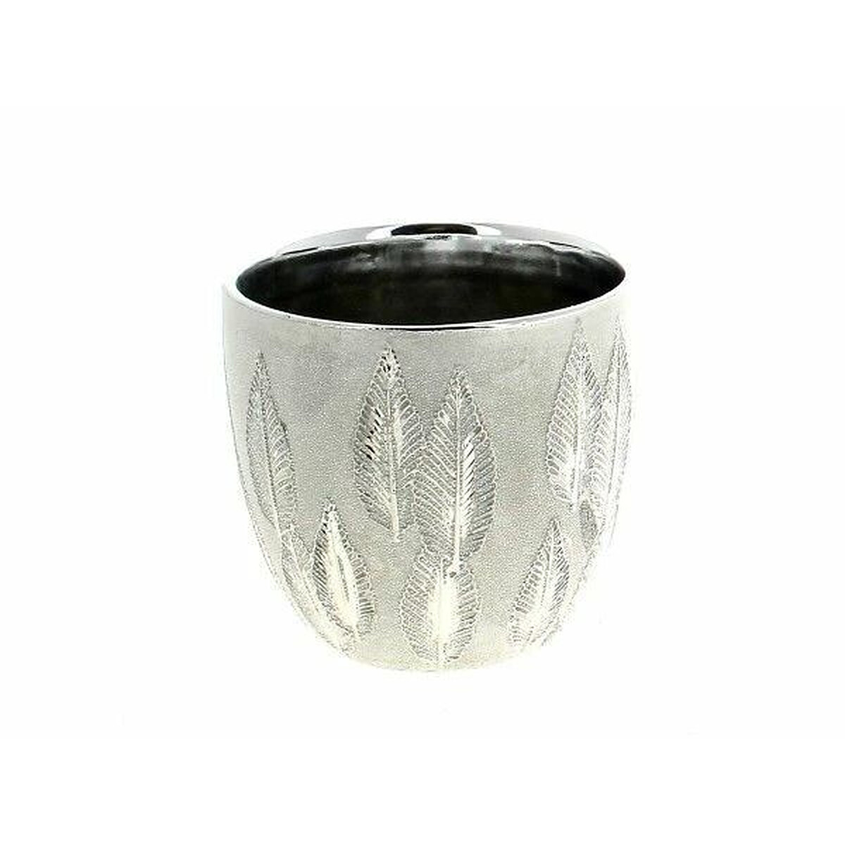 Cache-pot arrondi en céramique argentée à feuilles en relief pour compositions de mariage de fleuriste