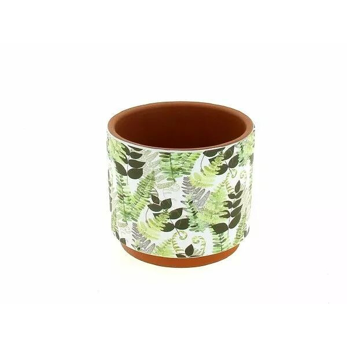 Cache-pot rond en céramique imprimé de fougères vertes sur fond blanc pour petites plantes de fleuriste
