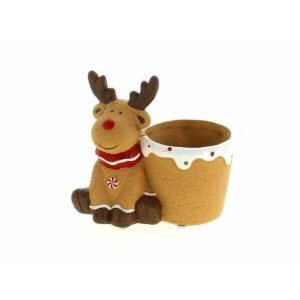 Mini cache-pot en céramique renne de Noël façon pain d'épices pour petites compositions de fleuriste