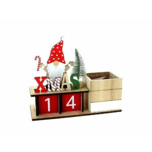 Calendrier de Noël en bois avec lutin, mini sapin et cache-pot carré pour cadeaux de fleuriste