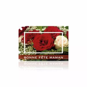 Carte de vœux Bonne fête Maman avec photo de roses rouges et gypsophile pour bouquet de fleuriste