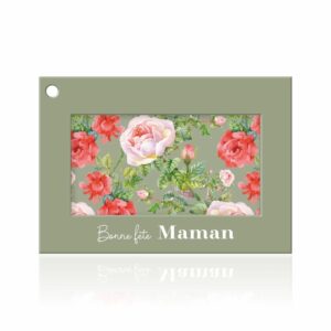 Carte de vœux Bonne fête Maman fond vert sauge à fenêtre de roses pour bouquet de fleuriste