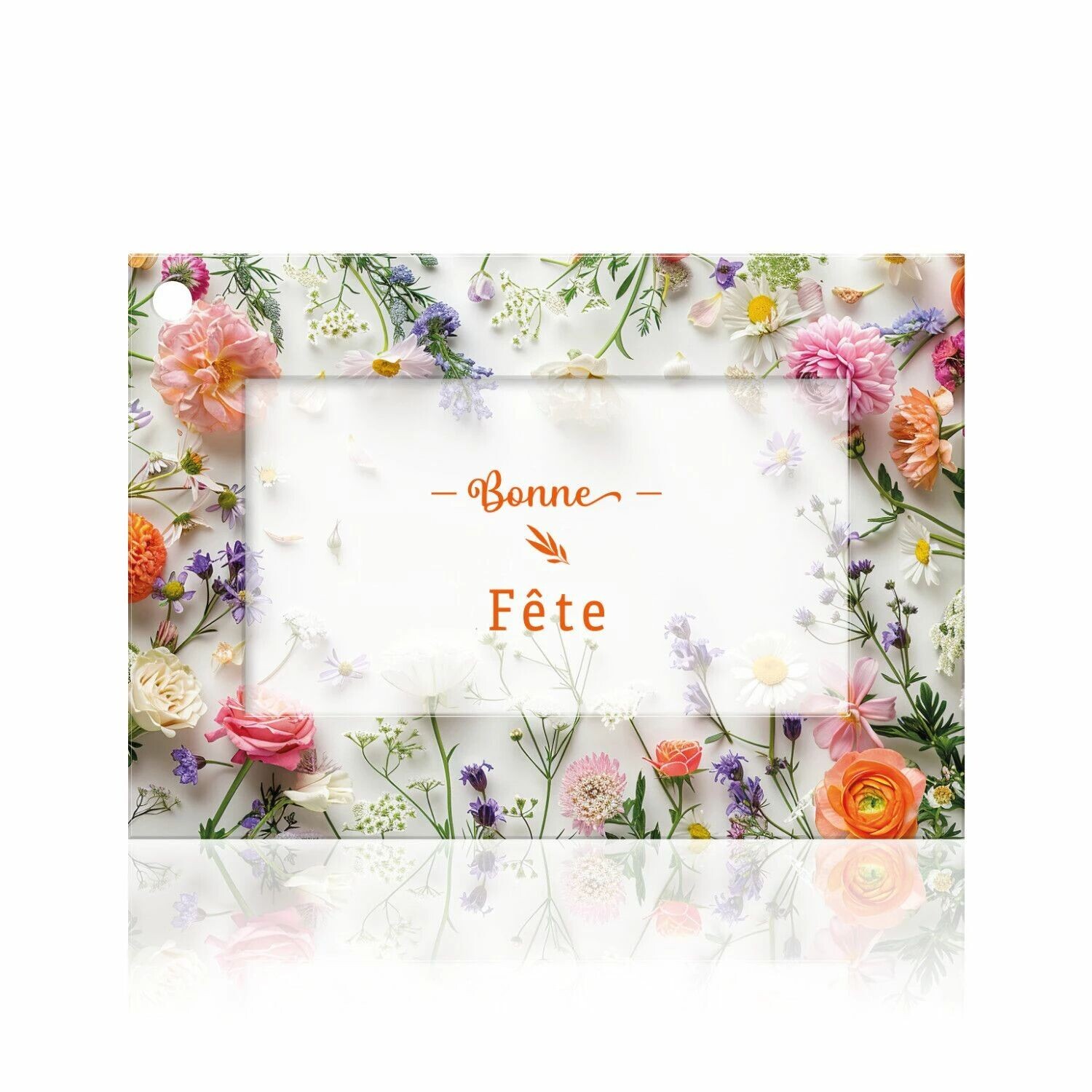 Carte Bonne fête à photo de fleurs multicolores pour accompagner un bouquet de fleuriste