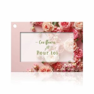 Carte Ces fleurs pour toi à photo de roses pêche sur fond rose pour bouquet de fleuriste