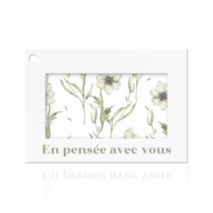 Carte En pensée avec vous blanche à fleurs aquarelle pour compositions de deuil de fleuriste