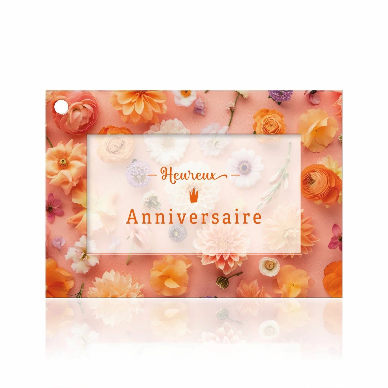 Carte de vœux Heureux Anniversaire couverte de fleurs orangées et pêche pour bouquet de fleuriste