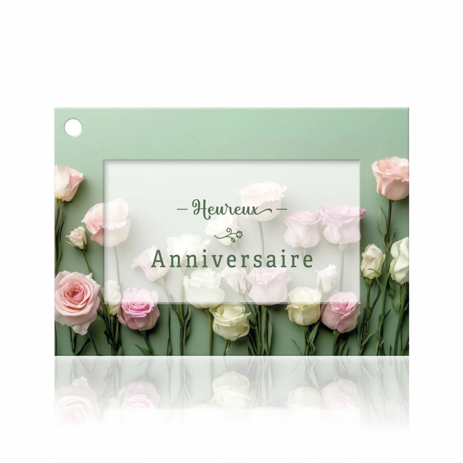 Carte Heureux anniversaire à photo de fleurs pastel sur fond vert d'eau pour bouquet de fleuriste