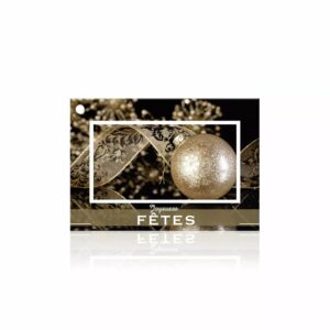 Carte Joyeuses fêtes à photo de boule pailletée dorée sur fond noir pour compositions de fin d'année