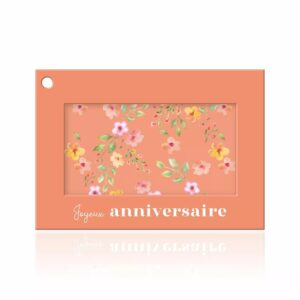 Carte Joyeux anniversaire à cadre corail et petites fleurs aquarelle pour bouquet de fleuriste