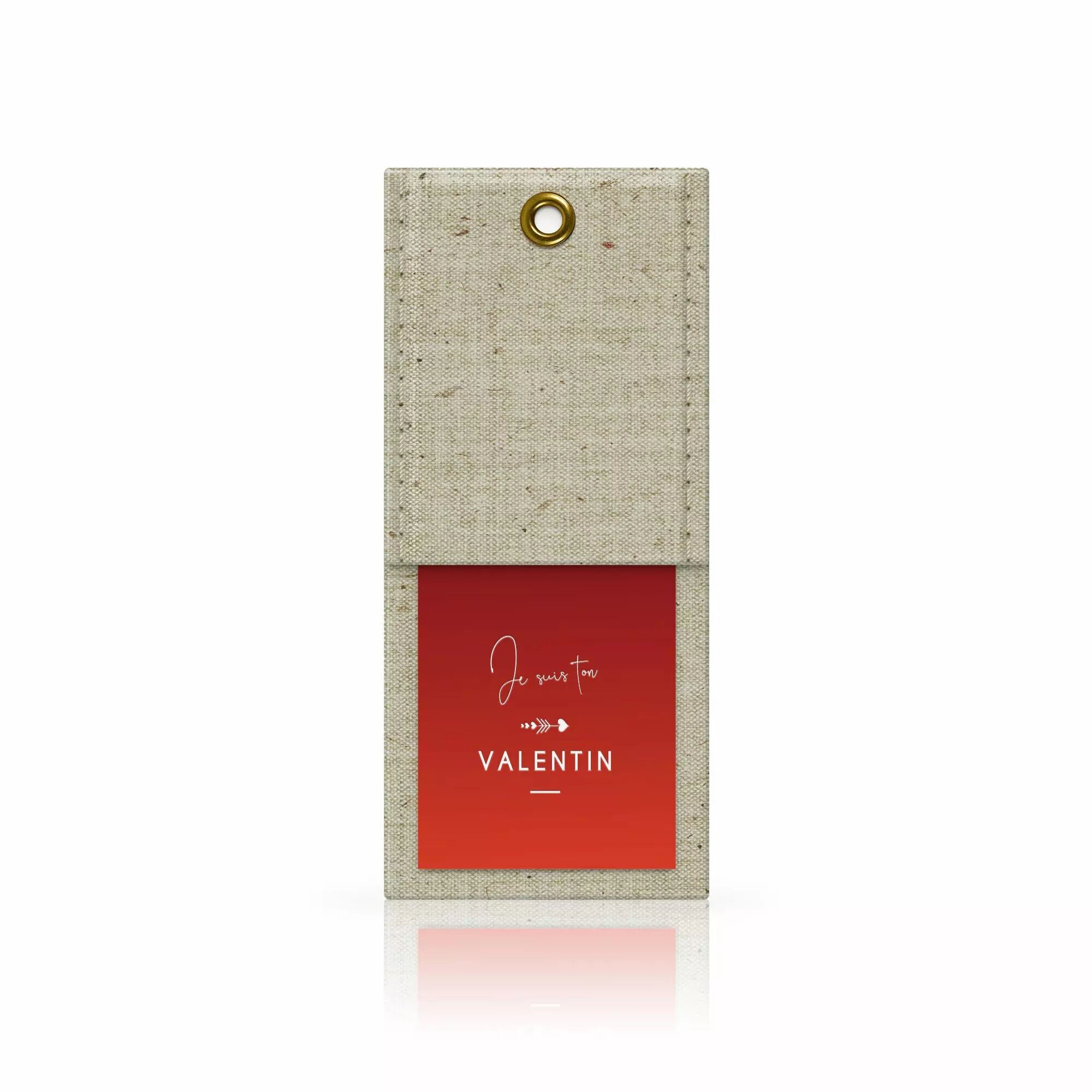 Carte de vœux Je suis ton Valentin dans un écrin en jute à œillet doré pour bouquet de fleuriste