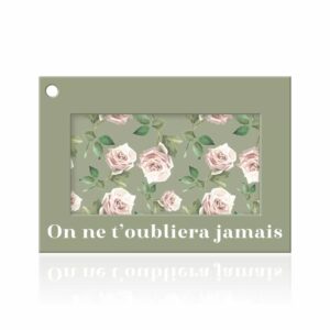 Carte de vœux On ne t'oubliera jamais à cadre vert sauge et roses poudrées pour fleurs de deuil