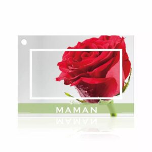 Carte Pour Maman à photo de rose rouge et bandeau vert tendre pour bouquet de fête des mères