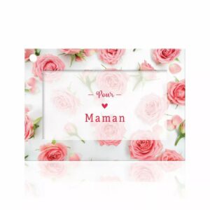 Carte Pour Maman à photo de roses rose corail sur fond blanc pour bouquet de fête des mères