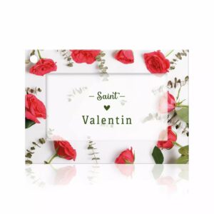 Carte de vœux Saint Valentin à décor de roses rouges et d'eucalyptus pour bouquets de fleuriste