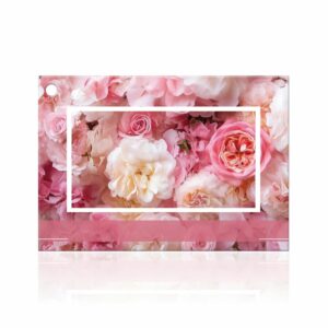 Carte de vœux sans texte à photo de fleurs roses et crème avec bandeau rose vierge pour bouquet