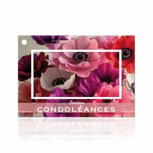 Carte de condoléances photo d'anémones roses, rouges et blanches pour bouquet de deuil de fleuriste