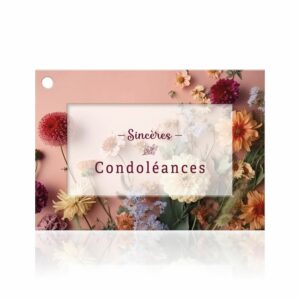 Carte de condoléances photo de dahlias et fleurs des champs sur fond rose pour bouquet de deuil