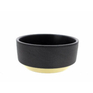 Coupe ronde en céramique gris foncé striée à base sable pour centre de table et plantes groupées