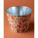 Coupe ronde en zinc imprimée de feuilles d'automne, glands et baies pour compositions florales de Toussaint