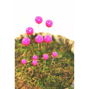 Épingles à tête perle fuchsia de 10 mm piquées dans la mousse, accessoire de fleuriste pour bouquets et boutonnières