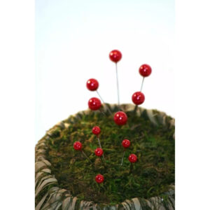 Épingles à tête perle rouge de 10 mm piquées dans la mousse, accessoire de fleuriste pour bouquets et boutonnières